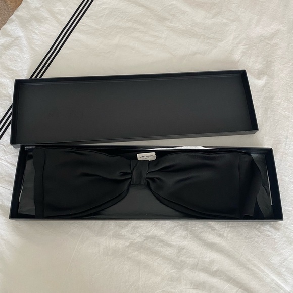 Saint Laurent- Black Silk Oversized Tuxedo Style Bow Belt main image 9